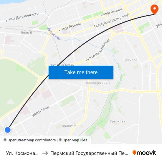 Ул. Космонавта Леонова to Пермский Государственный Педагогический Университет map