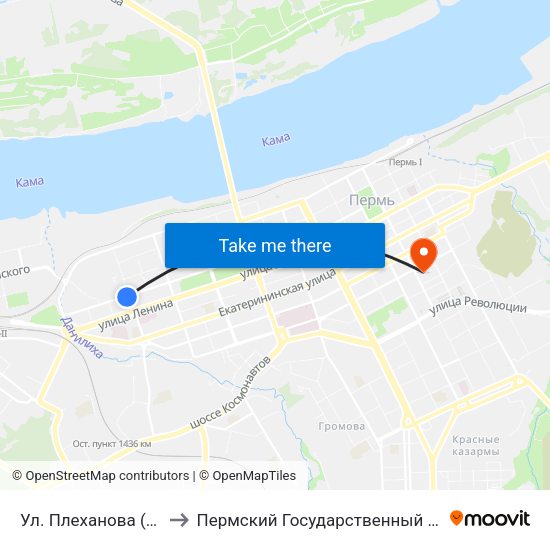 Ул. Плеханова (Петропавловская to Пермский Государственный Педагогический Университет map