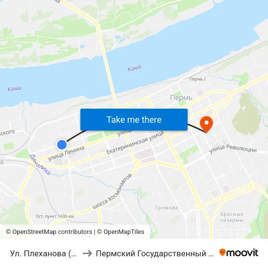 Ул. Плеханова (Петропавловская to Пермский Государственный Педагогический Университет map