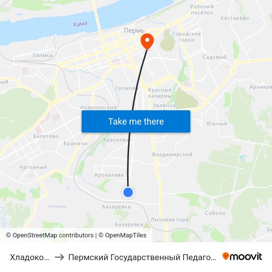 Хладокомбинат to Пермский Государственный Педагогический Университет map