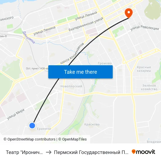 Театр "Ироничная Компания" to Пермский Государственный Педагогический Университет map