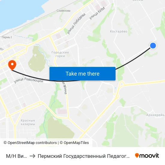М/Н Висим-2 to Пермский Государственный Педагогический Университет map