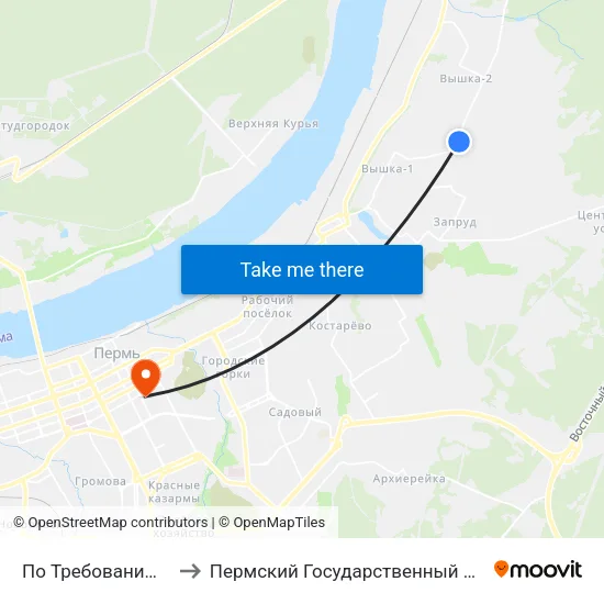 По Требованию(Целинная 36м) to Пермский Государственный Педагогический Университет map