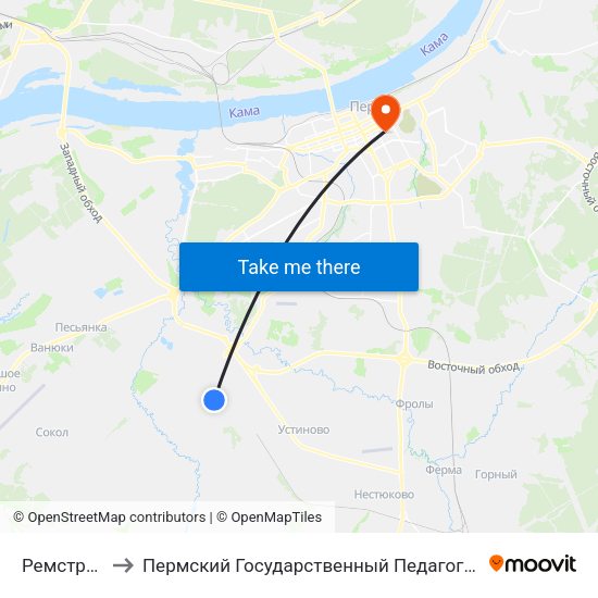 Ремстроймаш to Пермский Государственный Педагогический Университет map