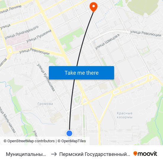 Муниципальный Дворец Культуры to Пермский Государственный Педагогический Университет map