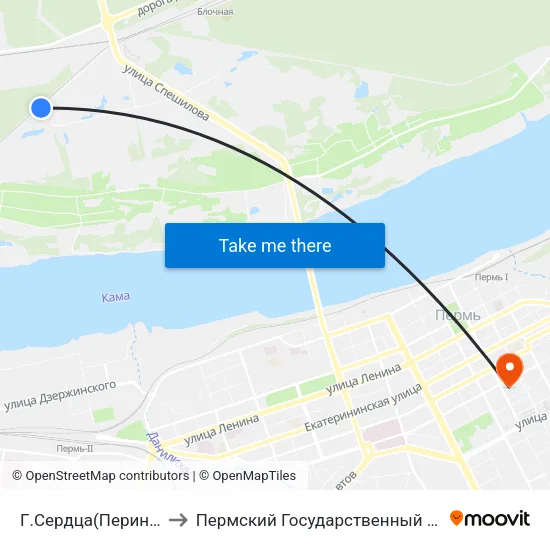 Г.Сердца(Перинатальный Центр) to Пермский Государственный Педагогический Университет map