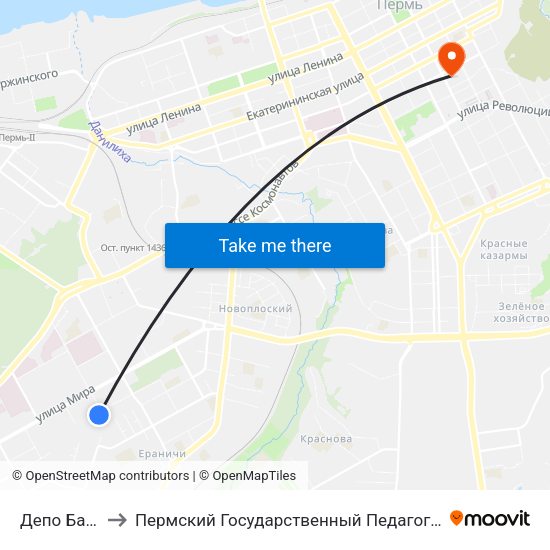 Депо Балатово to Пермский Государственный Педагогический Университет map