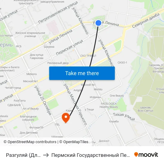 Разгуляй (Для Трамваев) to Пермский Государственный Педагогический Университет map