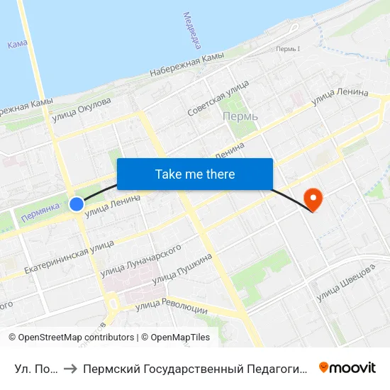 Ул. Попова to Пермский Государственный Педагогический Университет map
