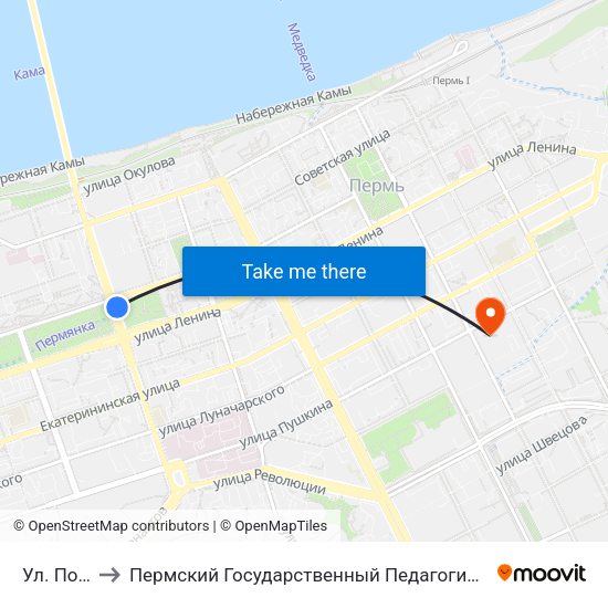 Ул. Попова to Пермский Государственный Педагогический Университет map