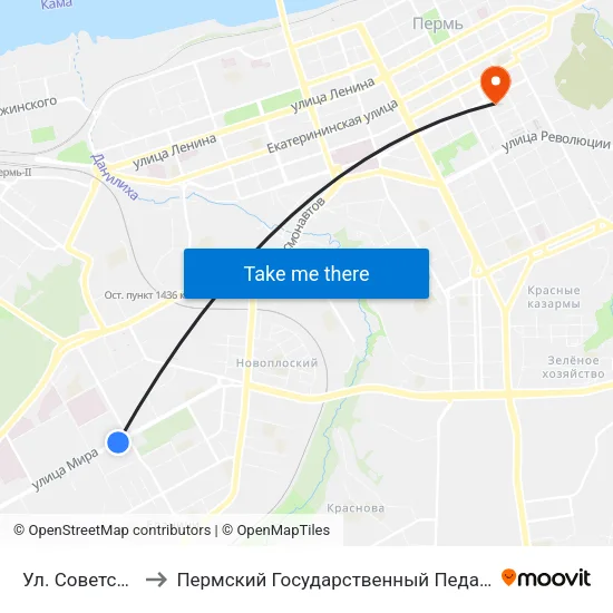 Ул. Советской Армии to Пермский Государственный Педагогический Университет map