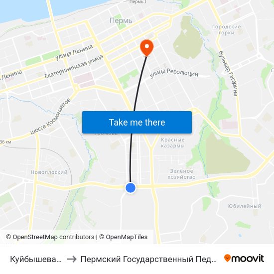Куйбышева (Чкалова) to Пермский Государственный Педагогический Университет map