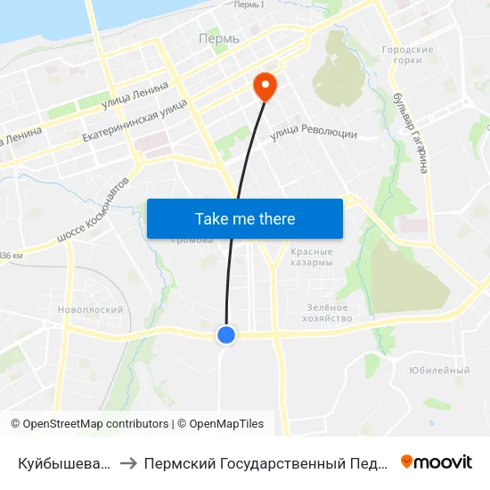 Куйбышева (Чкалова) to Пермский Государственный Педагогический Университет map
