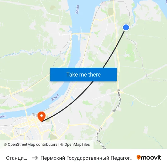 Станция 25 Км to Пермский Государственный Педагогический Университет map
