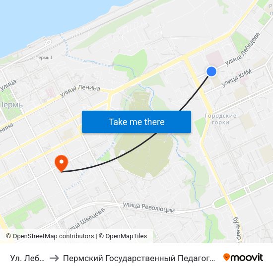 Ул. Лебедева to Пермский Государственный Педагогический Университет map