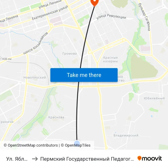 Ул. Яблочкова to Пермский Государственный Педагогический Университет map