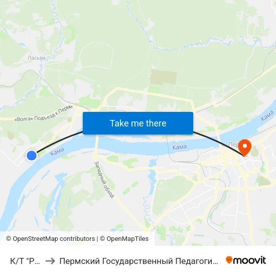 К/Т "Рубин" to Пермский Государственный Педагогический Университет map