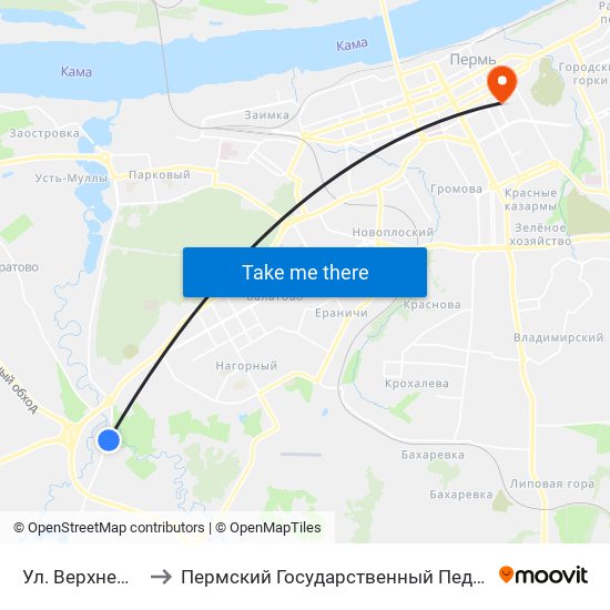 Ул. Верхнемуллинская to Пермский Государственный Педагогический Университет map