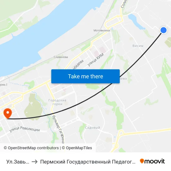 Ул.Завьялова to Пермский Государственный Педагогический Университет map