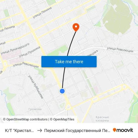 К/Т "Кристалл" (Автобусы) to Пермский Государственный Педагогический Университет map