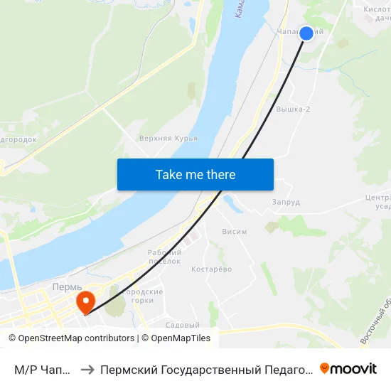 М/Р Чапаевский to Пермский Государственный Педагогический Университет map