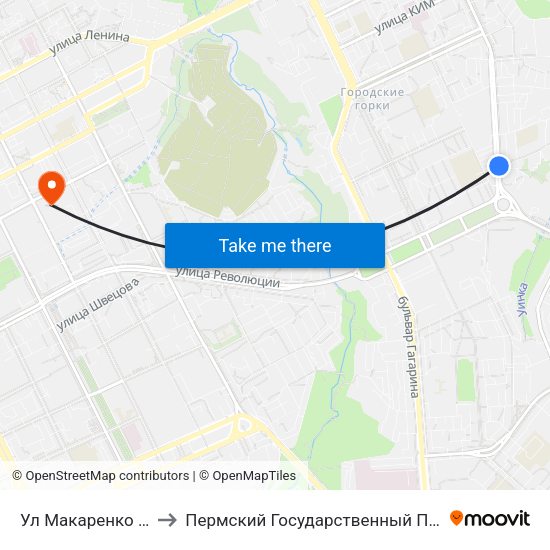 Ул Макаренко (По Тургенева) to Пермский Государственный Педагогический Университет map