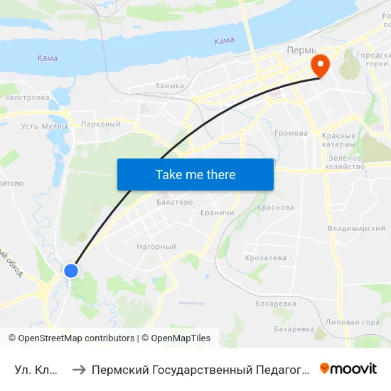 Ул. Ключевая to Пермский Государственный Педагогический Университет map