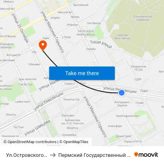 Ул.Островского (По Ул.Революц) to Пермский Государственный Педагогический Университет map