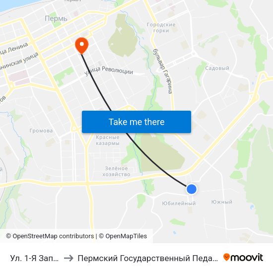 Ул. 1-Я Запорожская to Пермский Государственный Педагогический Университет map