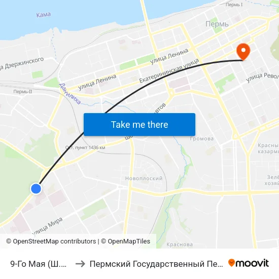 9-Го Мая (Ш.Космонавтов) to Пермский Государственный Педагогический Университет map