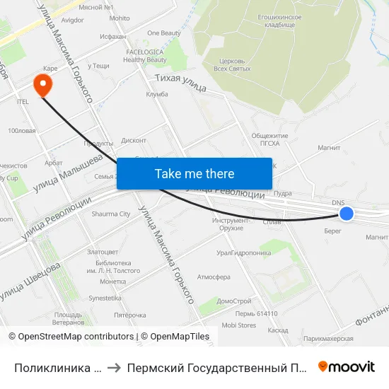 Поликлиника Им. Пичугина to Пермский Государственный Педагогический Университет map