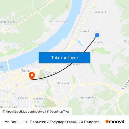 Ул.Вишневая to Пермский Государственный Педагогический Университет map