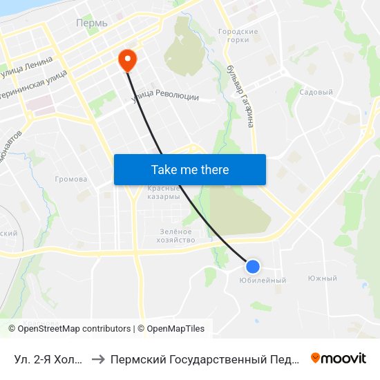 Ул. 2-Я Холмогорская to Пермский Государственный Педагогический Университет map