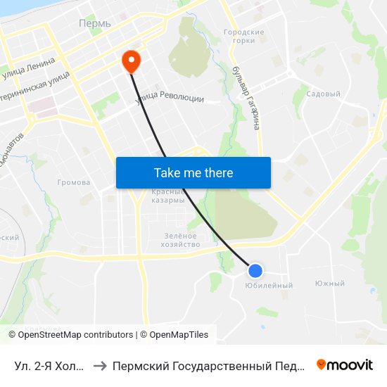 Ул. 2-Я Холмогорская to Пермский Государственный Педагогический Университет map