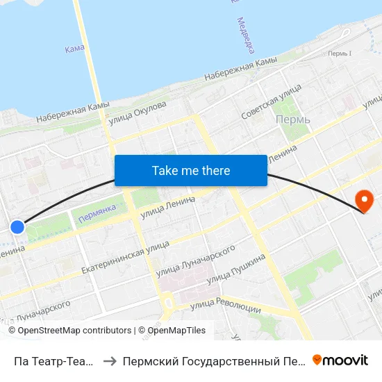 Па Театр-Театр (Конечная) to Пермский Государственный Педагогический Университет map