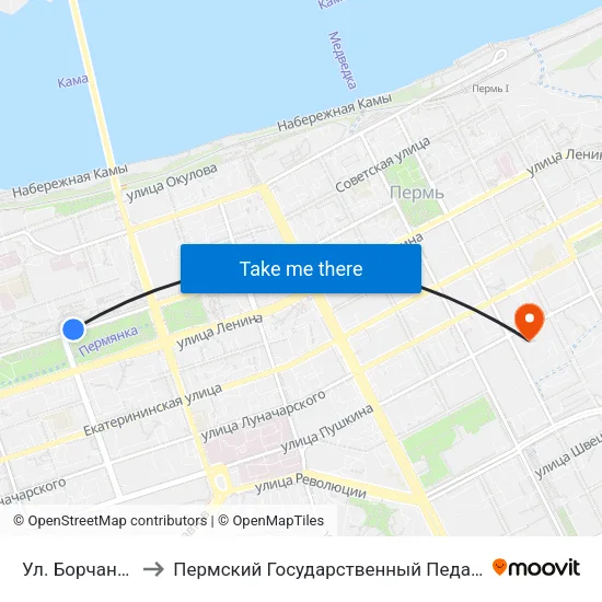 Ул. Борчанинова (Тр) to Пермский Государственный Педагогический Университет map