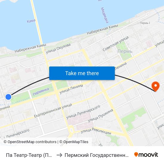 Па Театр-Театр (По Ул. Петропавловская) to Пермский Государственный Педагогический Университет map