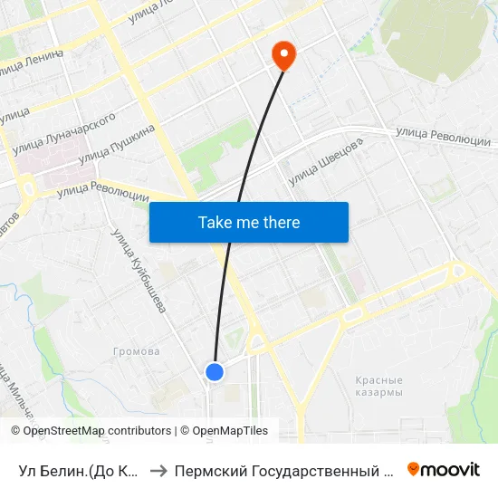 Ул Белин.(До Ком.Пл.Со Ст.Гуса to Пермский Государственный Педагогический Университет map
