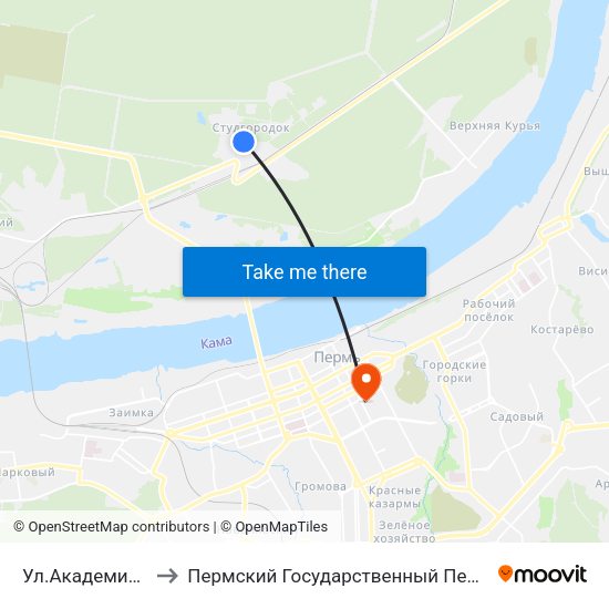Ул.Академика Королева to Пермский Государственный Педагогический Университет map