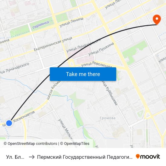 Ул. Блюхера to Пермский Государственный Педагогический Университет map