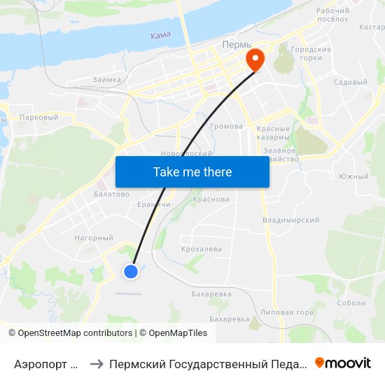 Аэропорт Бахаревка to Пермский Государственный Педагогический Университет map