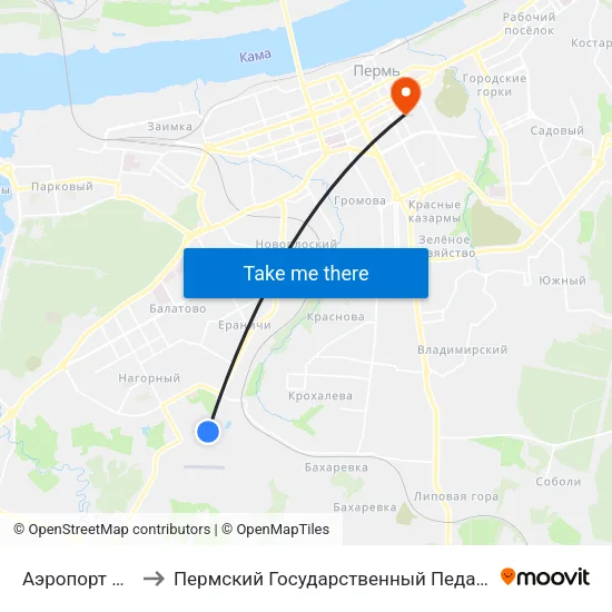 Аэропорт Бахаревка to Пермский Государственный Педагогический Университет map