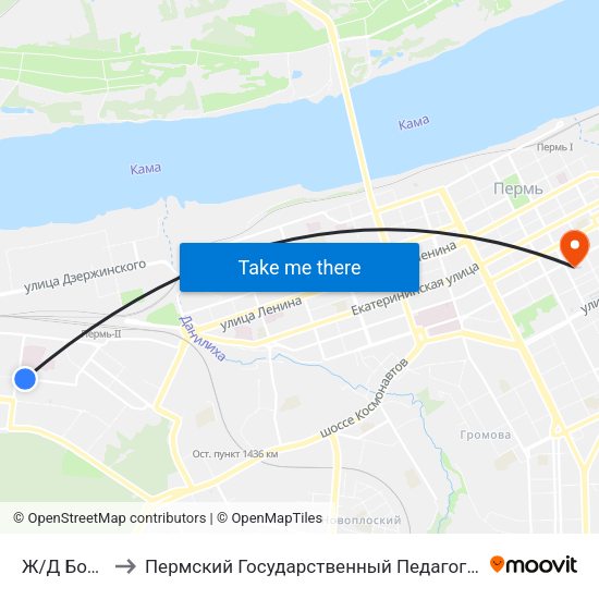 Ж/Д Больница to Пермский Государственный Педагогический Университет map