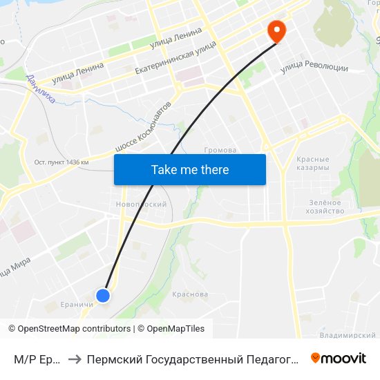 М/Р Ераничи to Пермский Государственный Педагогический Университет map