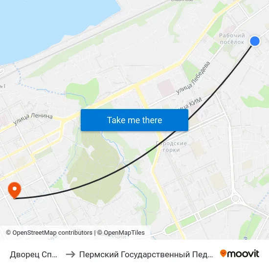 Дворец Спорта Молот to Пермский Государственный Педагогический Университет map
