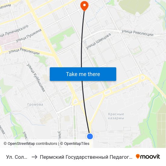 Ул. Соловьева to Пермский Государственный Педагогический Университет map