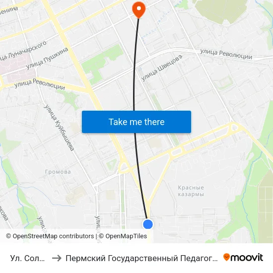 Ул. Соловьева to Пермский Государственный Педагогический Университет map