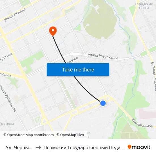 Ул. Чернышевского to Пермский Государственный Педагогический Университет map
