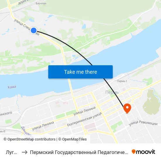 Луговая to Пермский Государственный Педагогический Университет map