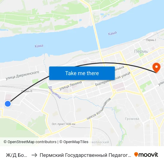 Ж/Д Больница to Пермский Государственный Педагогический Университет map